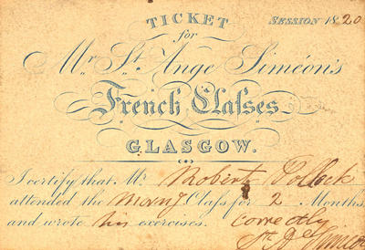 French class ticket, 1820