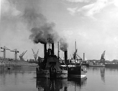 Dredger and Hopper on the Clyde, 1955